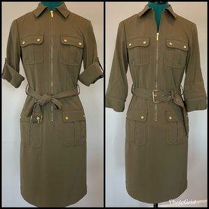 MICHAEL Michael Kors Army Green Military-Style Dress